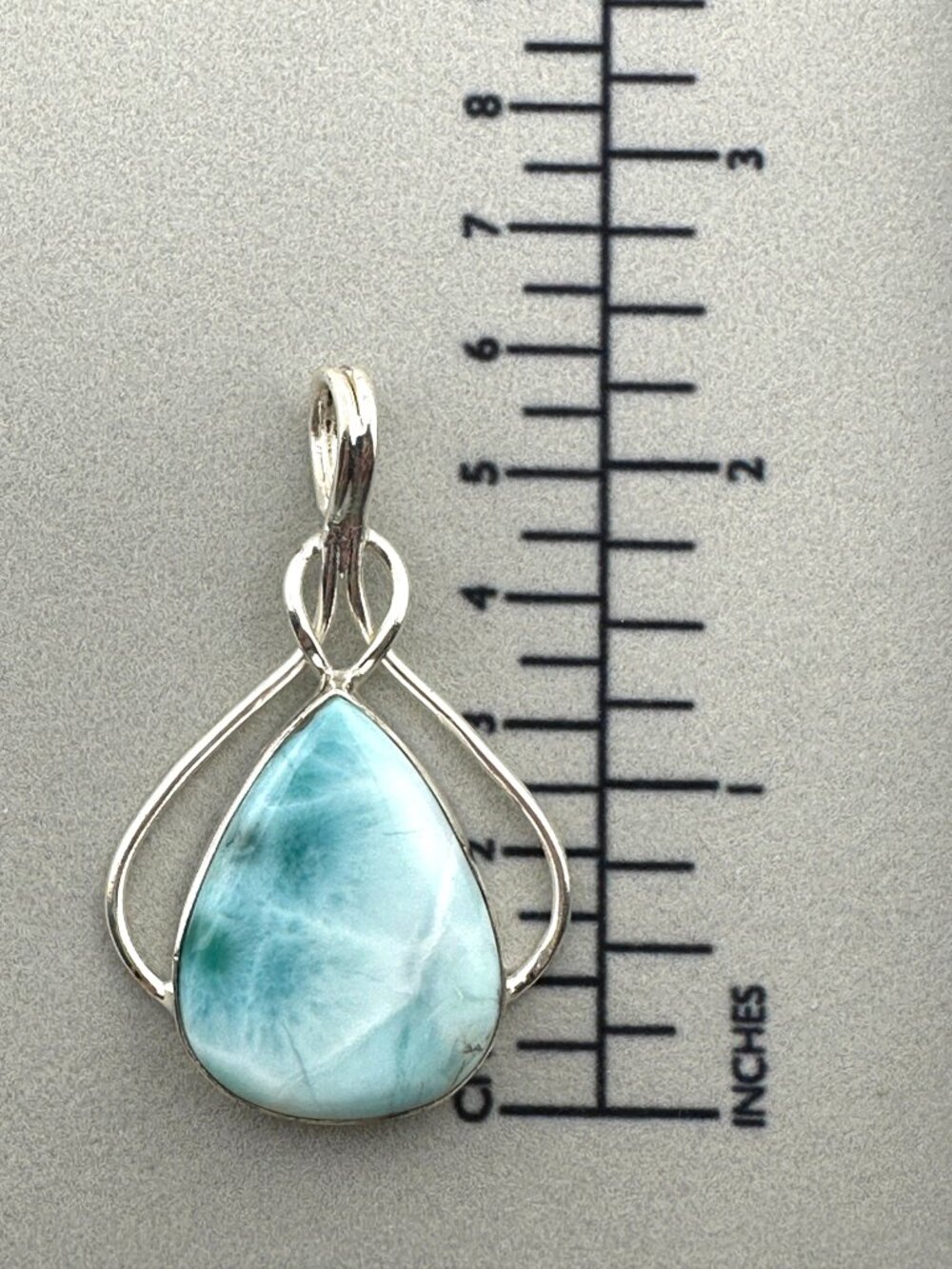 Larimar Pendant 925 Sterling Silver Teardrop Ocean Blue Gemstone Openwork - Picture 9 of 10